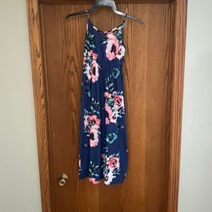 Navy blue pink floral maxi dress size 9